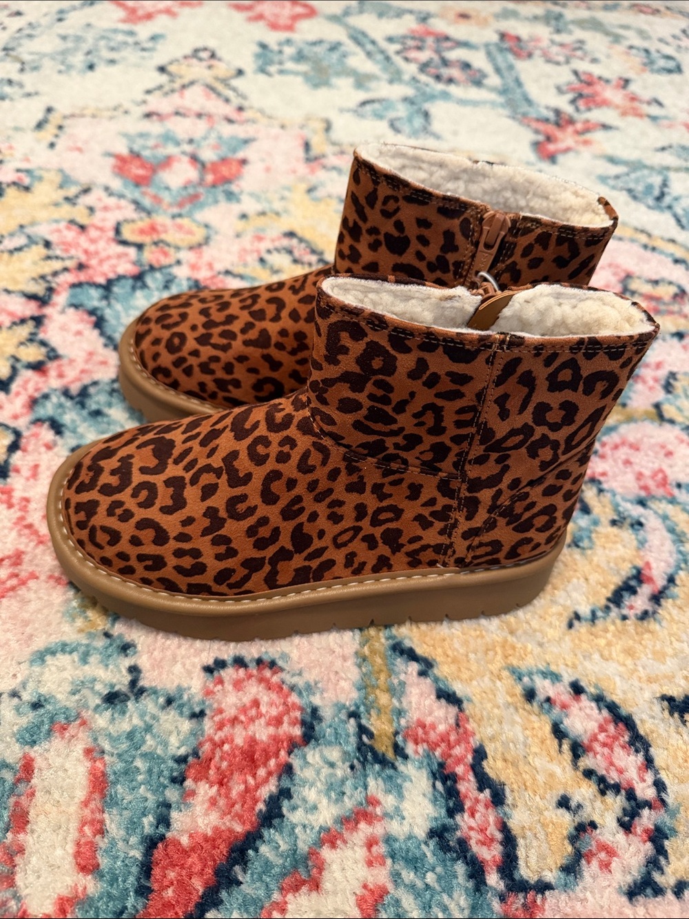 Leopard Print Faux Fur Lined Ankle Boots - Brown